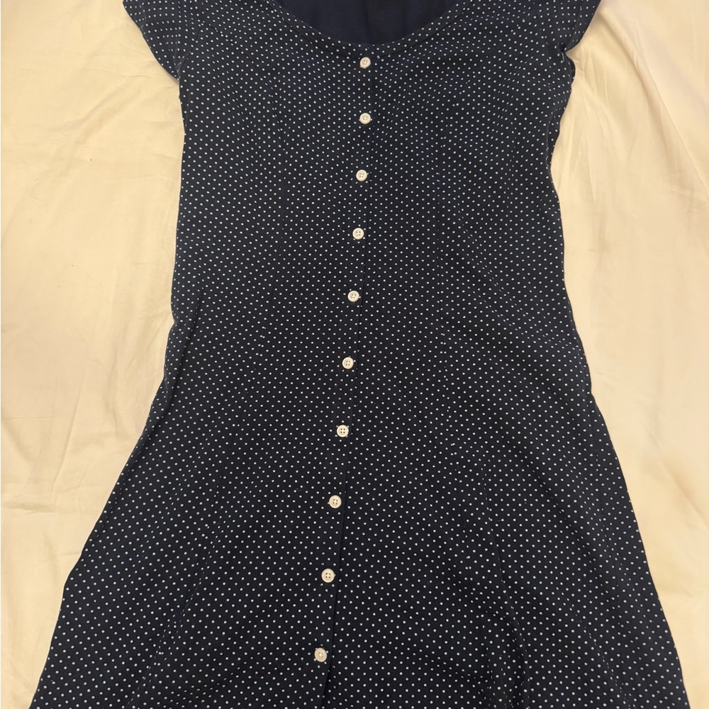 Brandy Melville Navy with White Polka Dots Button-Front Dress